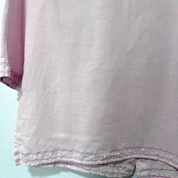 Edward Light embroidered Pink iris Linen Shirt MEDIUM - Picture 8 of 9